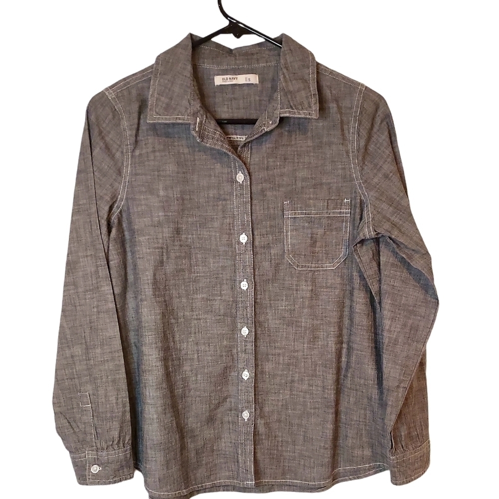 Old Navy Black Cotton twill Casual L/S Button Down Shirt Top sz S - Picture 2 of 4
